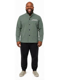Adult wearing QUPPL weighted jacket in army green color showing front view.